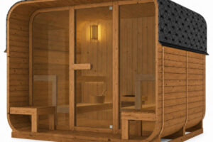 Външна сауна cube Термо Дървесина и Затъмнено Стъкло | passion spas cube 120 3 6 kw