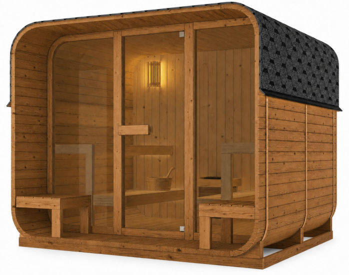 Външна сауна cube Термо Дървесина и Затъмнено Стъкло | passion spas cube 120 3 6 kw
