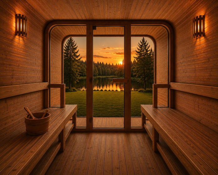 Външна сауна cube Термо Дървесина и Затъмнено Стъкло | passion spas cube 120 3 6 kw
